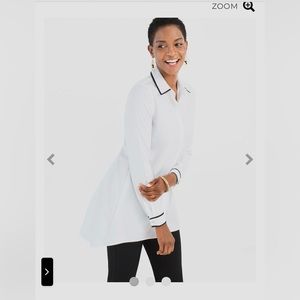 CHICO’S classic new, no-iron, white with black contrast trim.  Swing fit. NWT